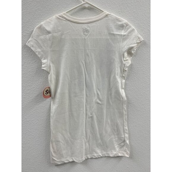 White Womens V-Neck Tee With Abstract Flag Graphic By SO - Picture 5 of 5